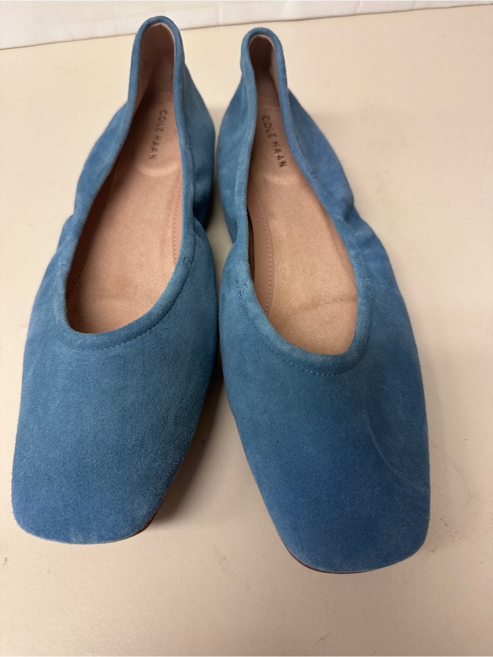 Cole Haan Teal Suede Square-Toe Ballet Flats